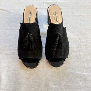 Karl Lagerfeld Hettie Black Suede Tassel Mules with block heel size 6